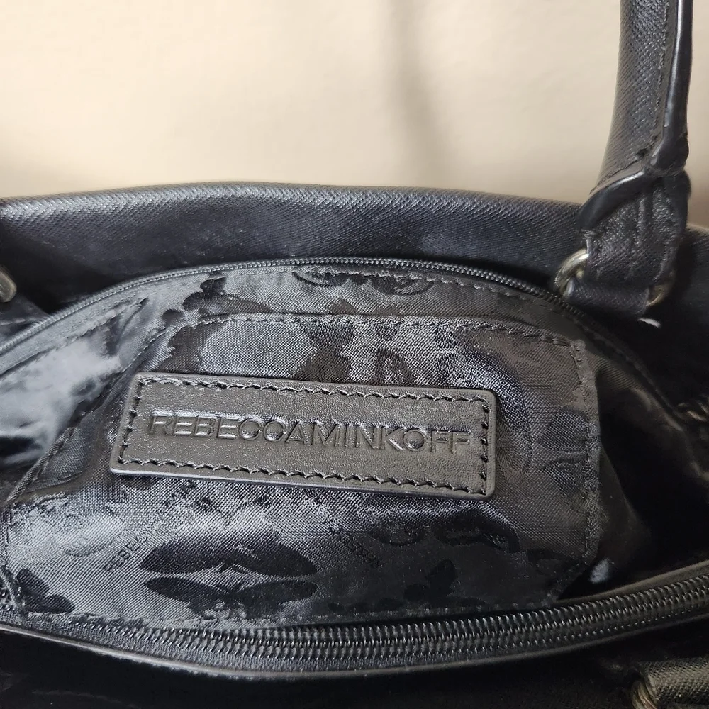 Rebecca Minkoff Monroe Black Saffiano Leather Purse Tote w/Crossbody Strap